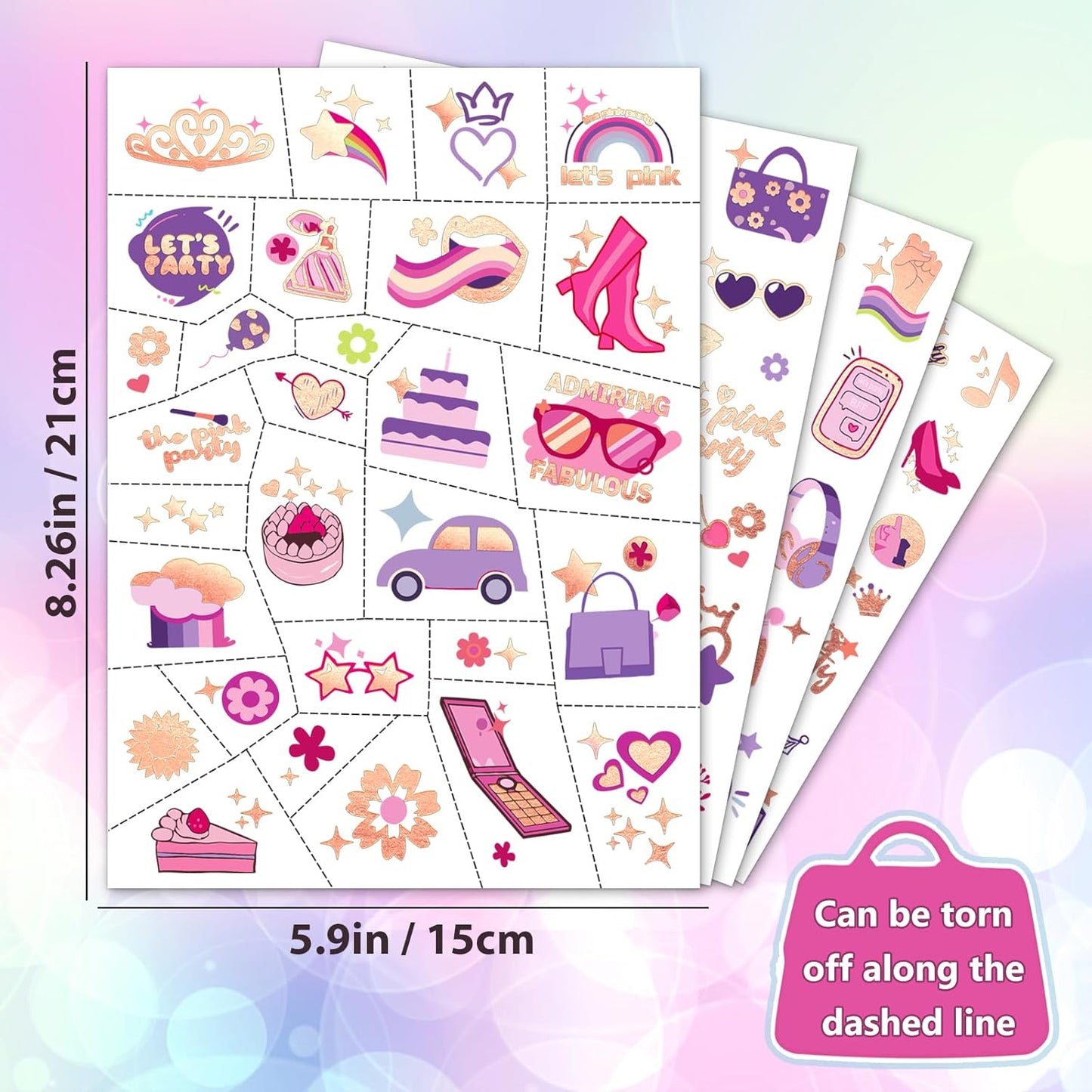 Waterproof Temporary Tattoos - 118pcs Groovy Fake Tattoo for Kids Birthday Party Supplies, Star Unicorn Smiley Rainbow Flower Candy Crown Arts and Crafts for Boys or Girls 6 7 8 9 10 11 12 years old