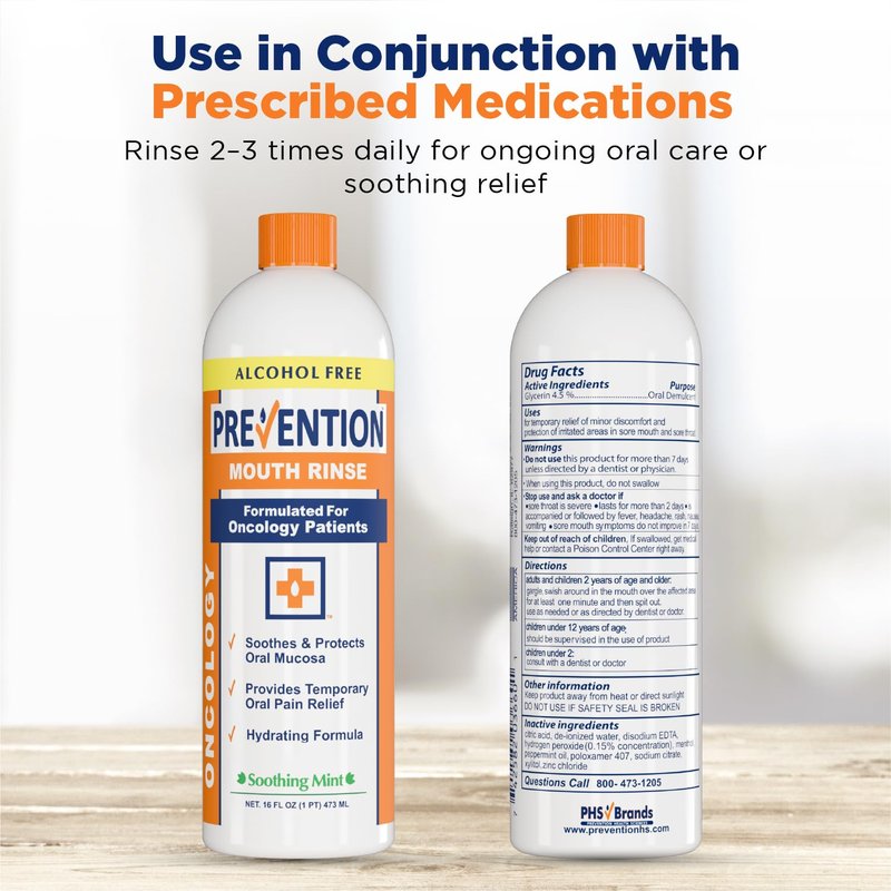 Prevention Oncology Alcohol Free Mouthwash, Soothing, Gentle, & Moisturizing, Mouthsore and Dry Mouth Mouthwash Specially Formulated for Patients Undergoing Oncology Treatment - 2-Pack