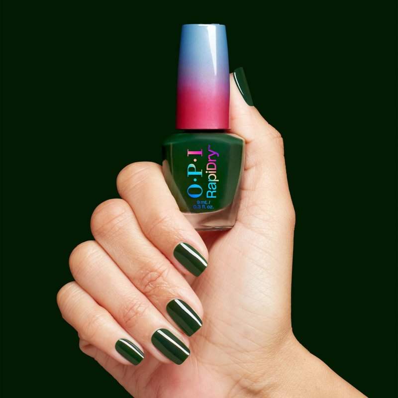 OPI RapiDry Fir Surely Fast | Opaque Dark Cool Forest Green Crème Quick Dry Nail Polish | Vegan, Smudge Proof, Fast Drying | Snow Time to Waste | Holiday 2025