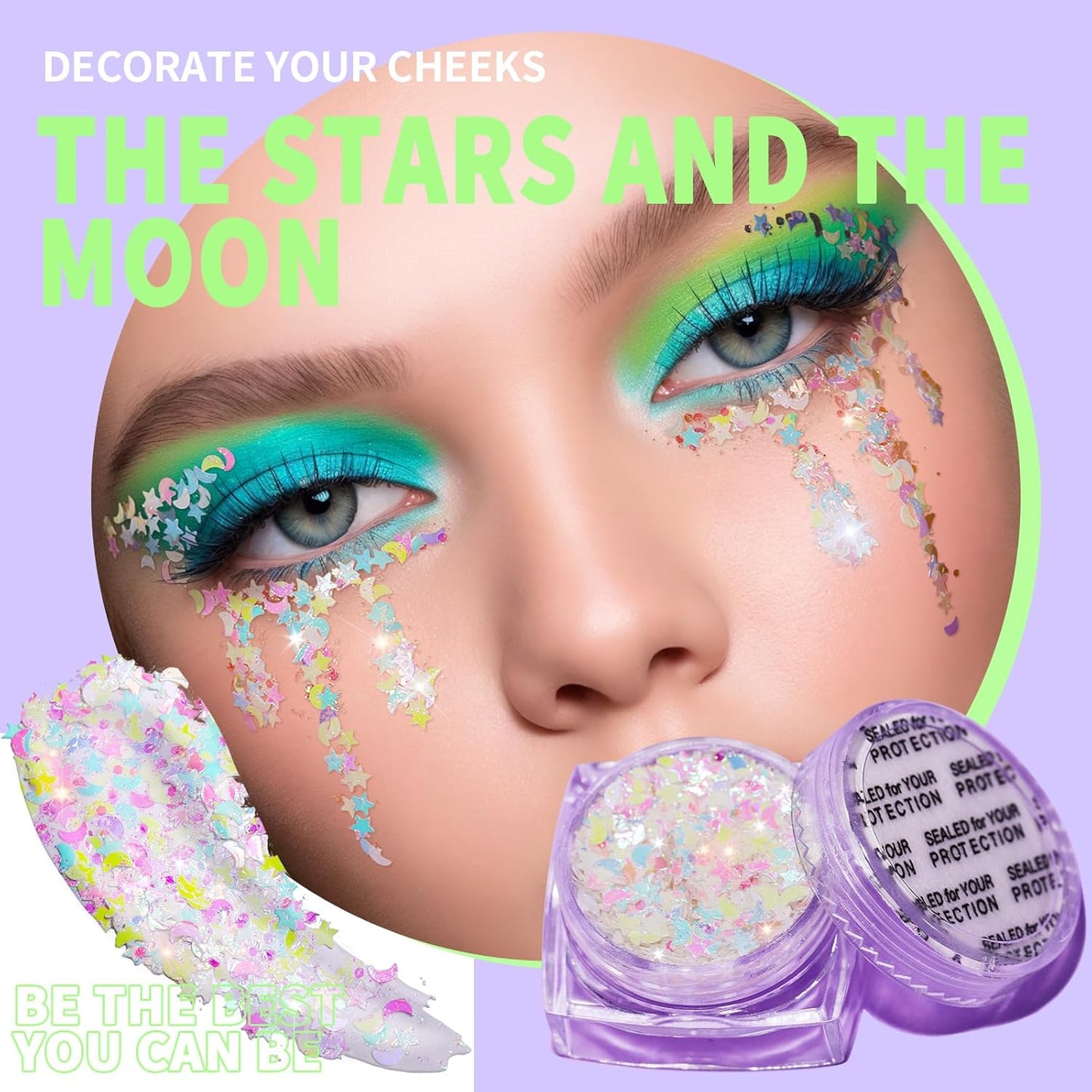 Face Glitter Gel for Women - Clear White Body Glitter with 6 Shapes | Chunky Rave Makeup Sequins