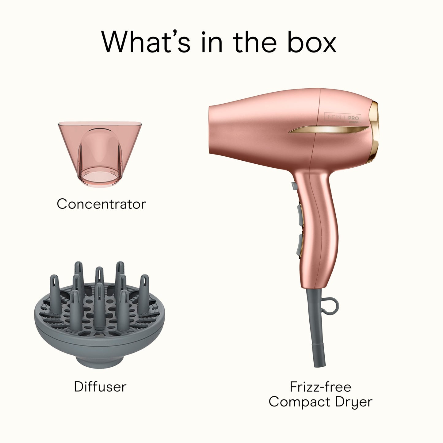 Conair INFINITIPRO BY Frizz Free Compact Hair Dryer ~ 2x the Shine 3x the Frizz Control, dusty rose, 1 Count