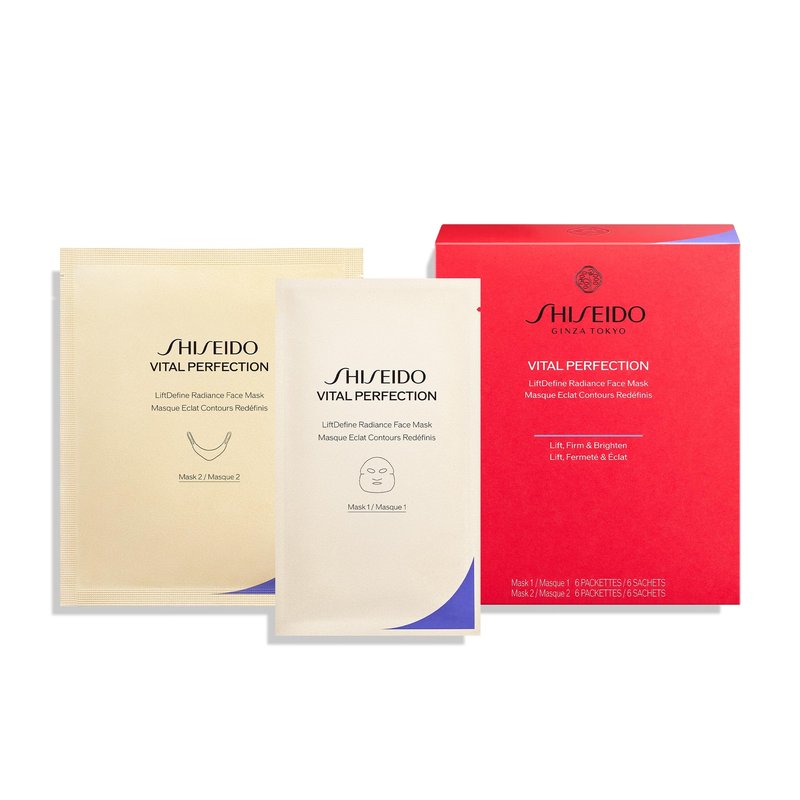 Shiseido Vital Perfection LiftDefine Radiance Face Mask - Instantly Effective Two-Piece Face & Neck Sheet Mask for Lifting & Firming. Includes Six Complete Sets.