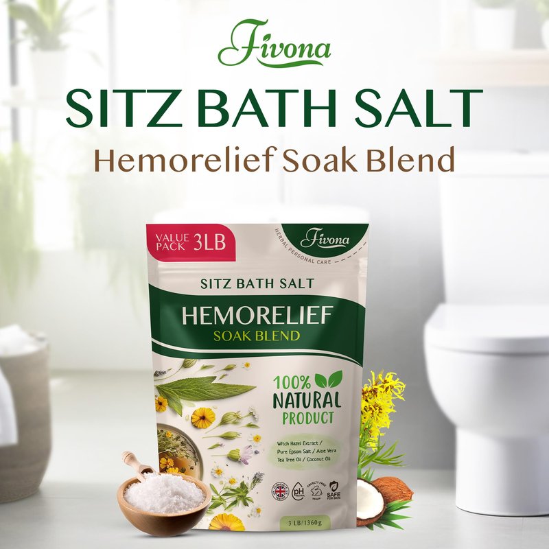 Sitz Bath Salts for Hemorrhoids Treatment - Soak Blend Epsom Salt with Natural Essential Oils, Soothing Perineal Soaking for Postpartum Care, Discomfort Relief, Fissures - Value Pack 3LB