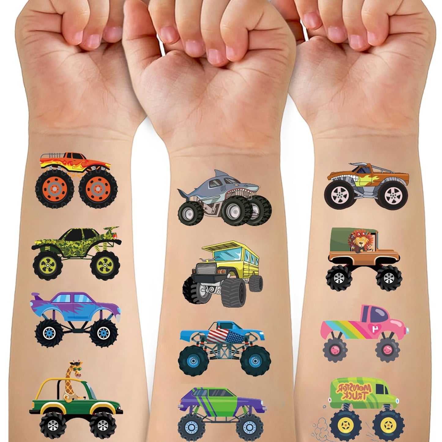 Monster Trucks Temporary Tattoo for Kids, 10 Sheets Monster Truck Fake Tattoos for Boys Party Favors, Goodie Bags Stuffers, Brithday Supplies Decorations