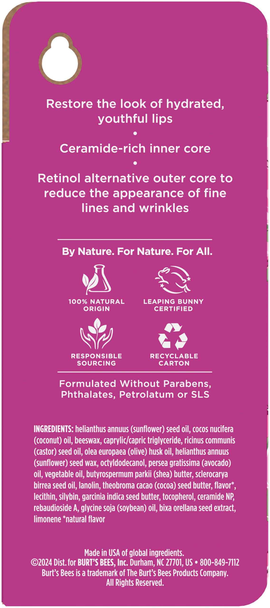 Burt’s Bees Renewing Lip Treatment, With Naturally Derived Retinol Alternative and Ceramides, Lip Treatment With Responsibly Sourced Beeswax, Tint-Free, Anti-Aging, 0.16 oz.