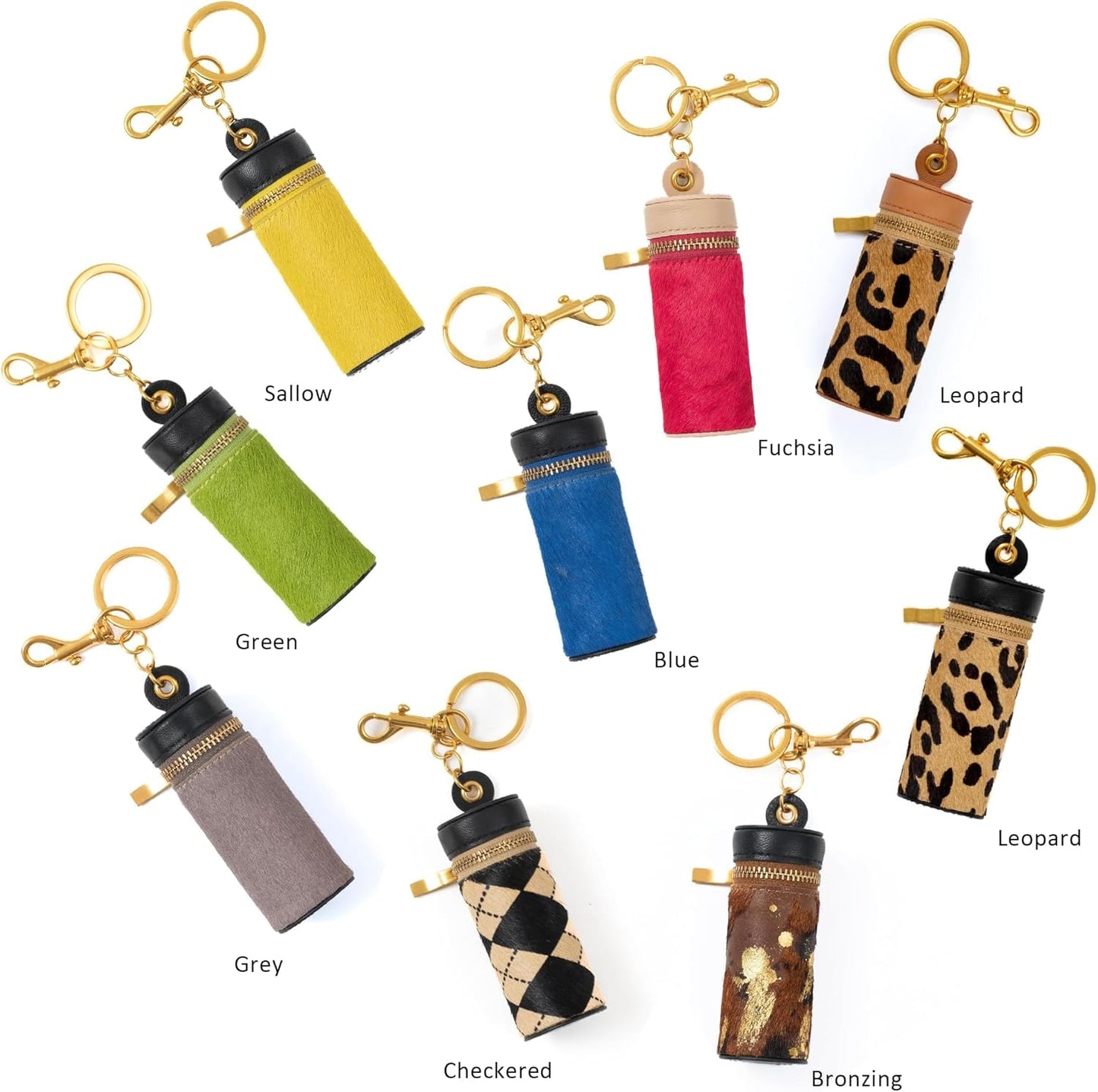 Cockatoo Nappa Leather Lipstick Case - Zipper Keyring Chapstick Holder | Compact Design