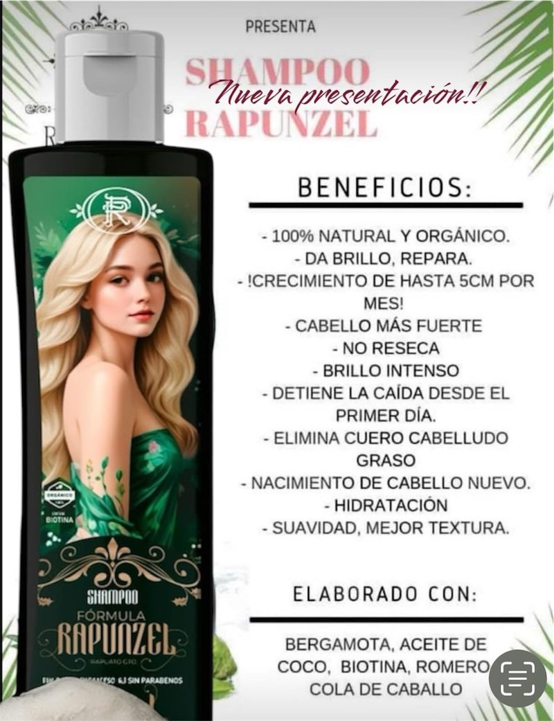 Formula Rapunzel Shampoo Fast Growth Hair 5cm x Month Stop Hair Loss Crecimiento Rpido ORIGINAL! Citrus (Bergamot) Scent, Paraben Free, Unisex Adults
