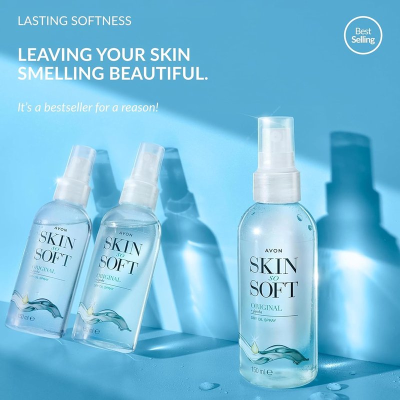 AVON SKIN SO SOFT Original Jojoba Oil Spray – Lightweight DRY Oil with Natural Moisturizing JOJOBA for Silky Smooth, Hydrated Skin 5.Fl Oz 150 ML (4- PACK)
