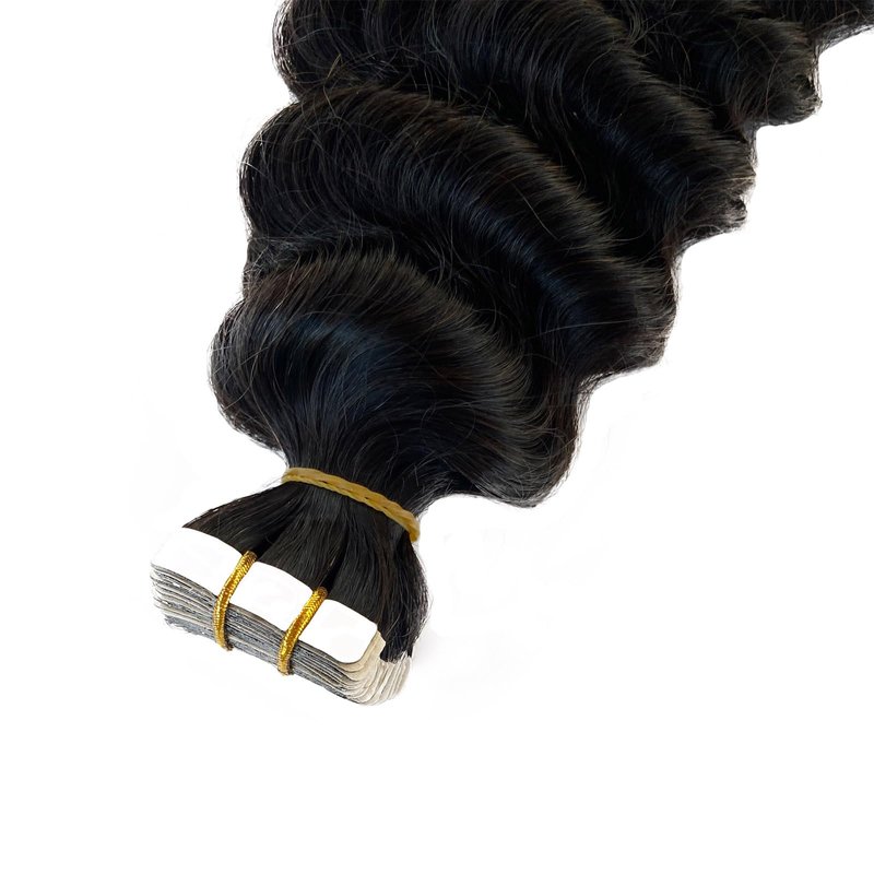 Deep Wave Tape in Hair Extensions Human Hair, Black Hair Extensions Real Remy Human Hair Curly Tape ins for Black Women, 50g/pack 20pcs Double Sided Invisible Tape Hair Extension 14 Inch