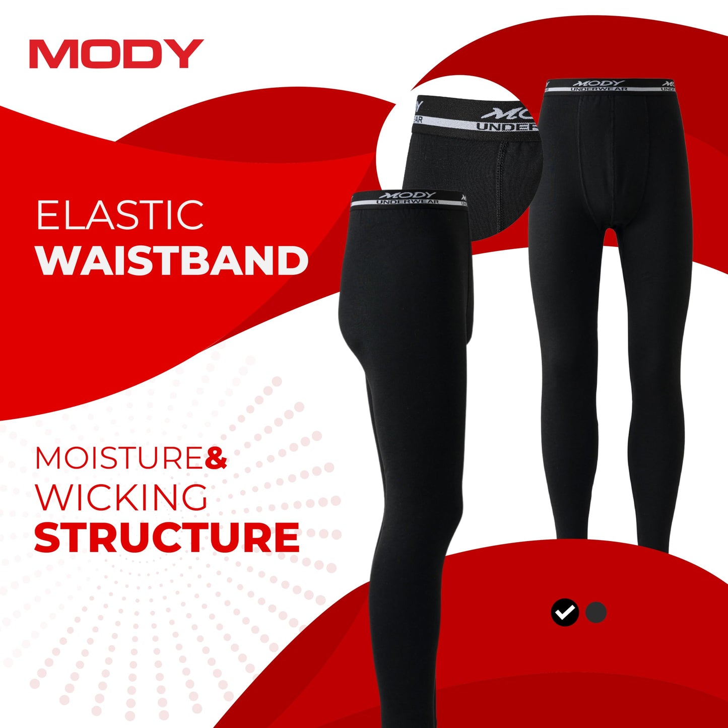 Mody Long Johns Thermal Underwear for Men, Black Long Johns for Men Thermal Set, Base Layer Top and Bottom Set