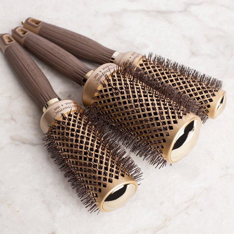 Olivia Garden NanoThermic Ceramic + Ion Round Thermal Hair Brush - Not Electrical - Professional Blowout Brush for Normal to Thick Hair, NT-18 3/4"