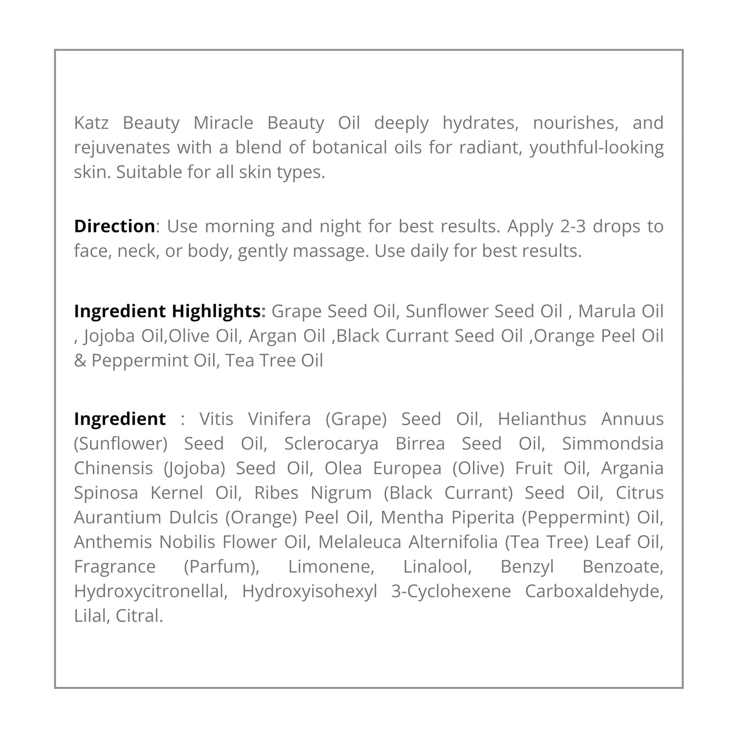 Katz Beauty Miracle Beauty Oil - Hydrating Face Oil with Jojoba, Argan & Marula Oil for Anti-Aging Glow, Non-Comedogenic (Pack of 2)