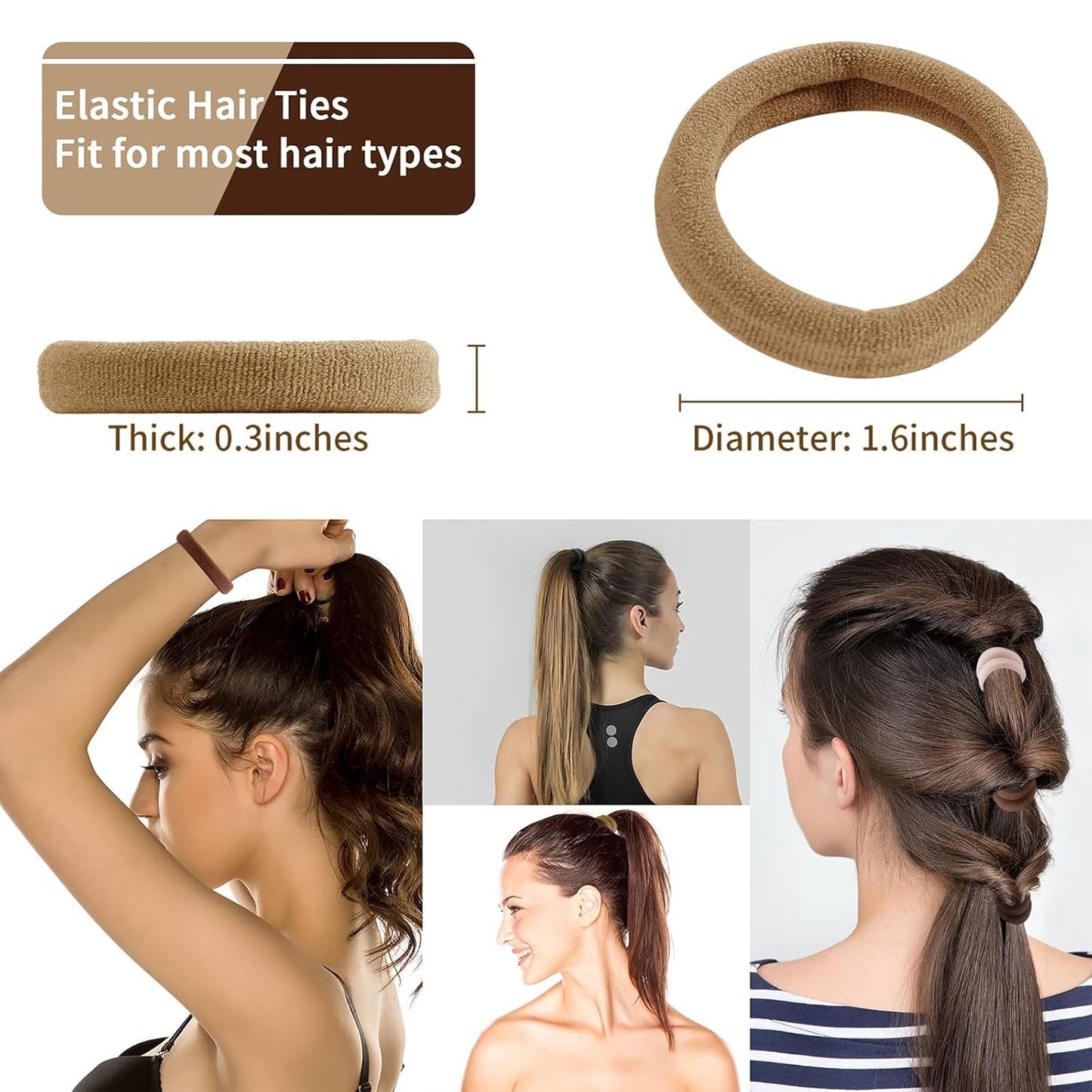 100PCS Black Hair Ties for Women, No Crease No Damage, Seamless Cotton Bands for Thick Thin Hair, Soft Ponytail Holders, Accessories for Girls