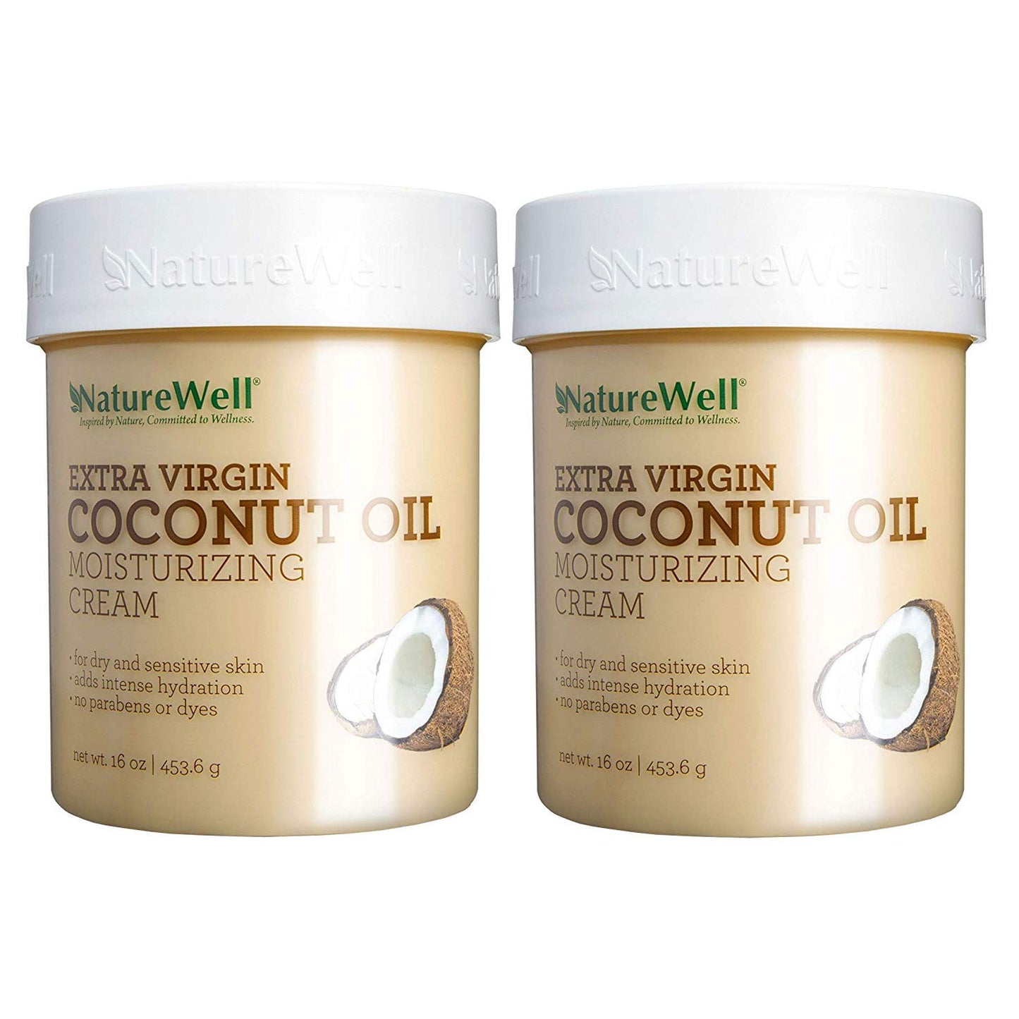 NatureWell Coconut MCT Moisturizing Cream - Hydrating Skin Lotion | 16 Ounce (2 Pack)
