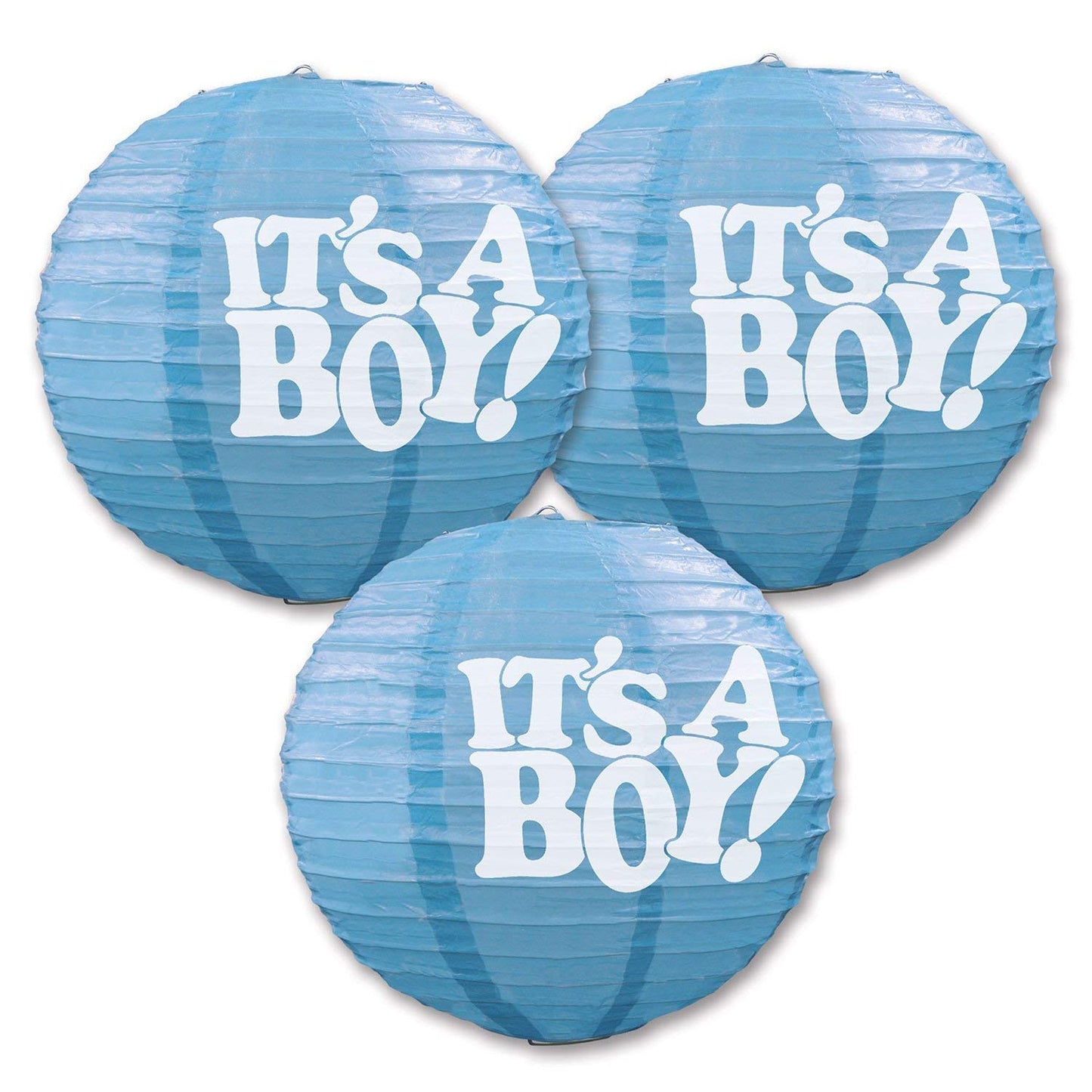 Beistle 3-Pack It's a Boy Paper Lanterns, 9-1/2-Inch, light blue/white (54576)