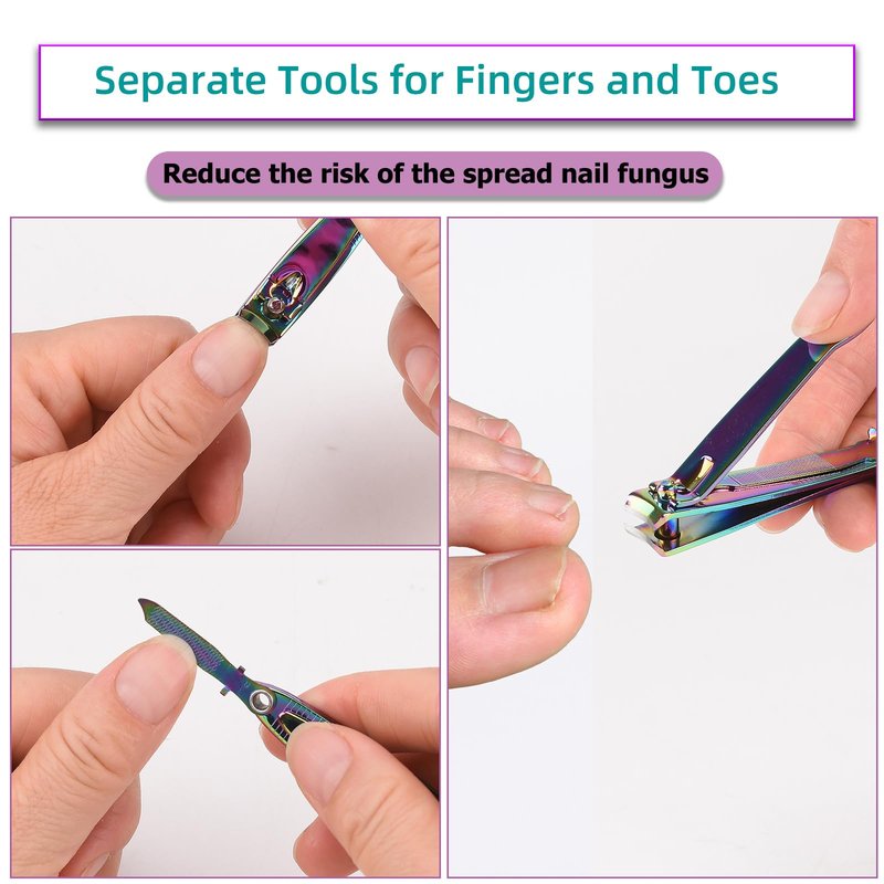 firiKer 2PCS Stainless Steel Nail Clippers,Rainbow Fingernail Clipper and Toenail Clipper, Wide Easy Press Lever Nail Cutter with Swing Out Nail Cleaner/File for Men and Women