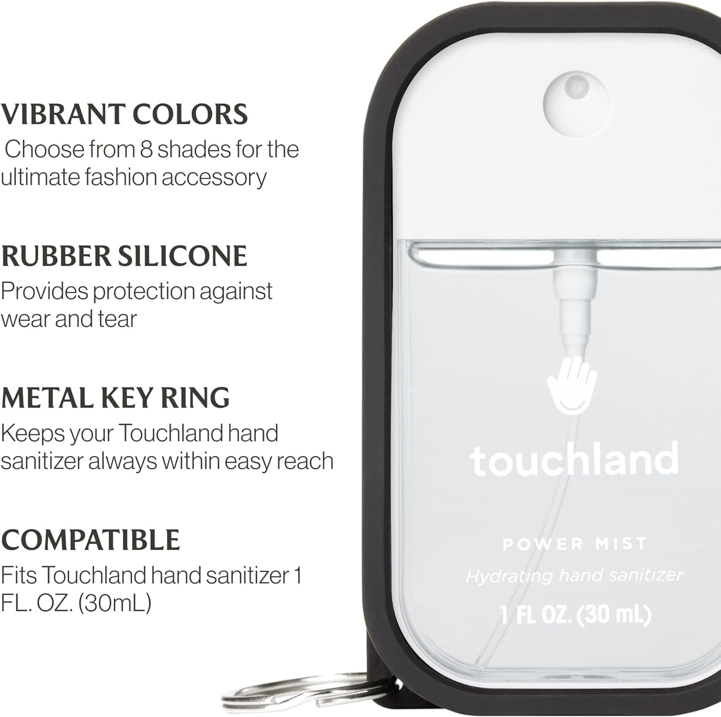 Touchland Hand Sanitizer Mist Case 1FL. OZ., Protective and Stylish Hand Sanitizer Spray Accessory, Silicone Case with Keyring, Icy White