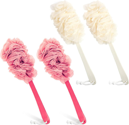 2Pack Back Scrubber for Shower, Loofah Sponge Brush Exfoliating Body, Long Handle Scrub Brush for Shower with Loofah on a Stick for Back Use, Bathing Accessories Body Brushes (2Pack)