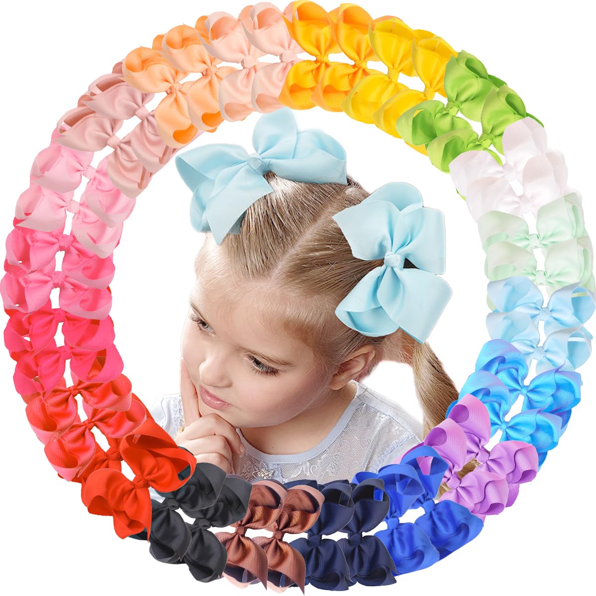 40Pcs 3 inch Hair Bows for Girls Grosgrain Ribbon Toddler Back to School Hair Accessories with Alligator Clips for Baby Girls Kids in Pairs