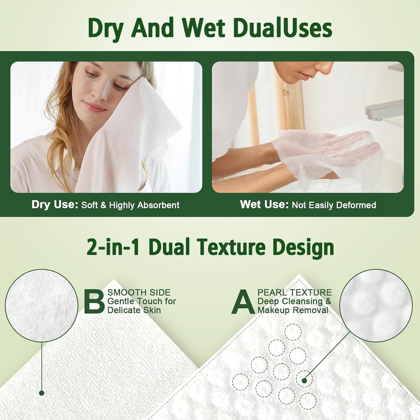 Disposable Face Towels 100 Count, Biodegradable Ultra Soft & Thick Facial Towels for Sensitive Skin, Lint-Free Makeup Remover Dry Wipes, Multi-Purpose Cleansing Towelettes for Face Wipes, Skincare