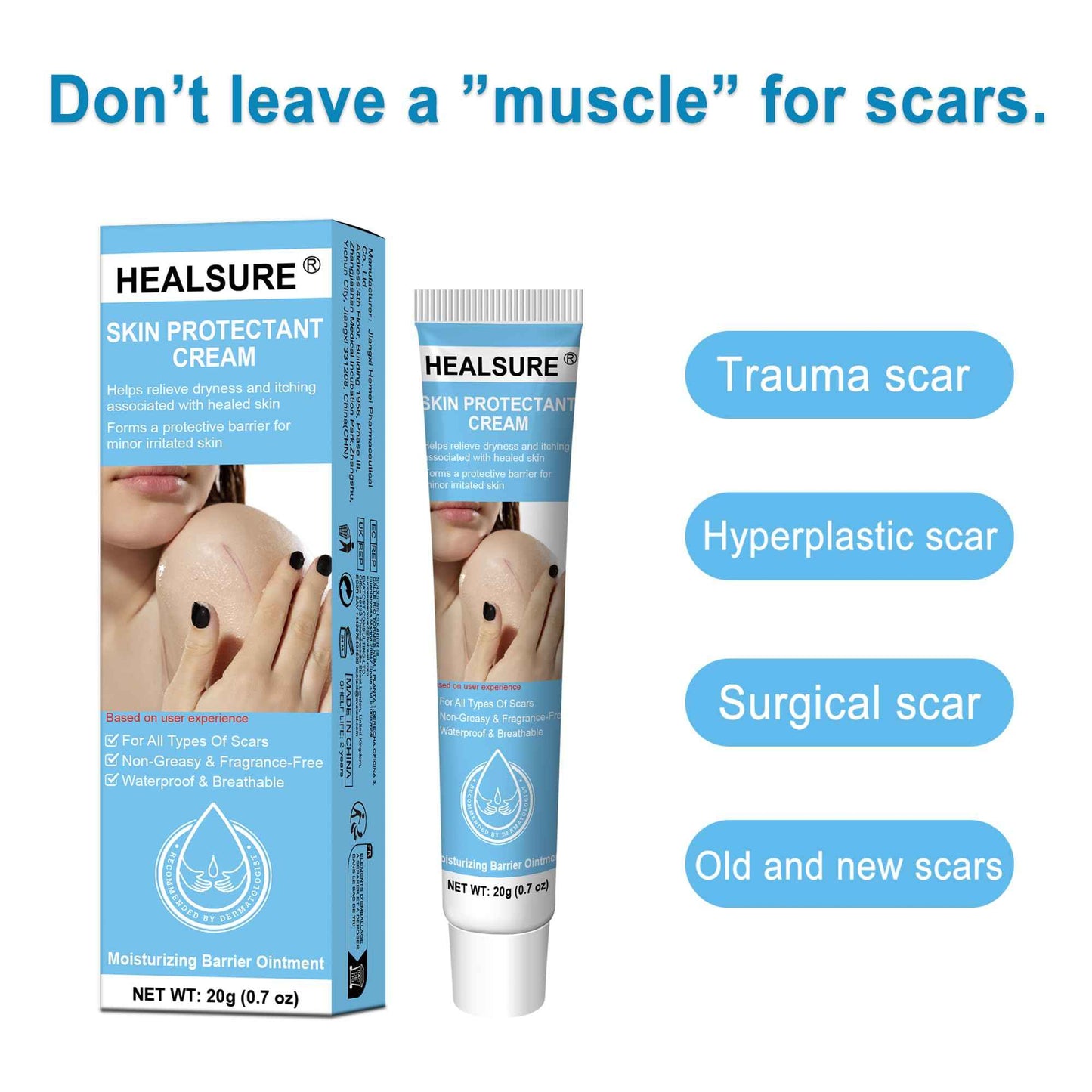 Silicone Scar Gel, Scar Cream for Acne Scars, C-Section, Hypertrophic & Dark Scars, Fade Scars & Improve Skin