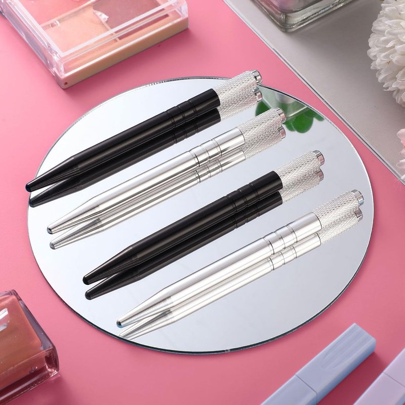 Microblading Pen Set - 50 Pcs Manual Eyebrow Pens with Aluminum Tool Holders | Silver & Black