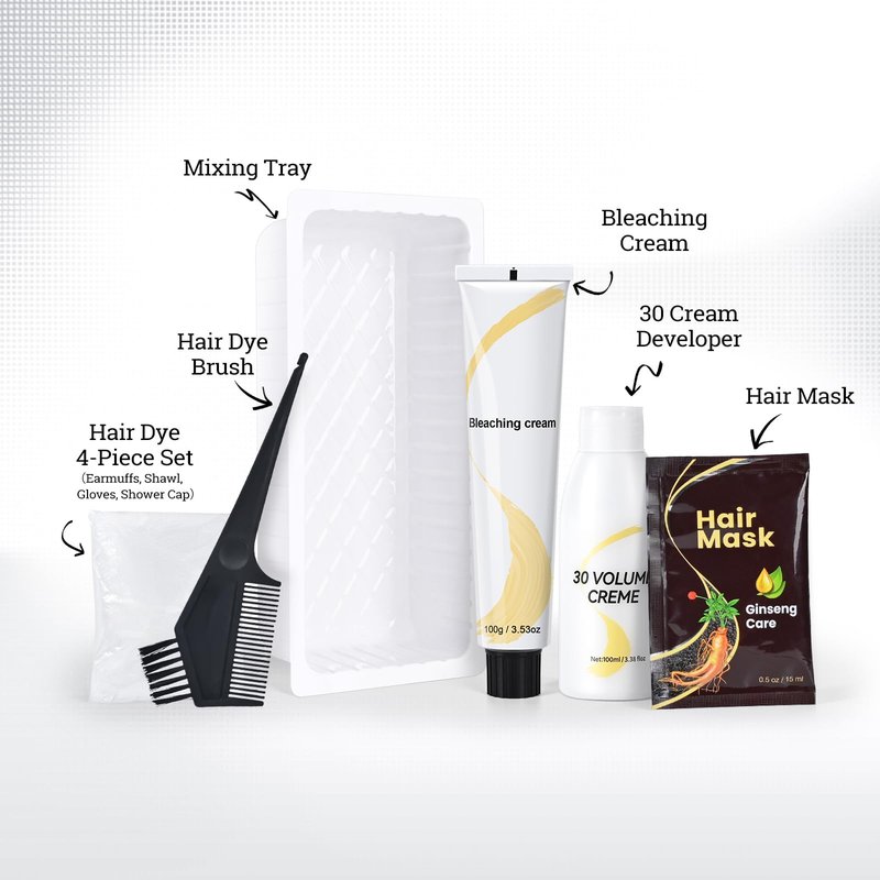 Hair Bleach Kit, Hair Lightener for Dark Hair, Bleach Cream with Hair Mask, Protect & Repair While Lightening, Lifts up to 8 Shades, Complete kit with Tint Bowl, Brush, Gloves & Cap