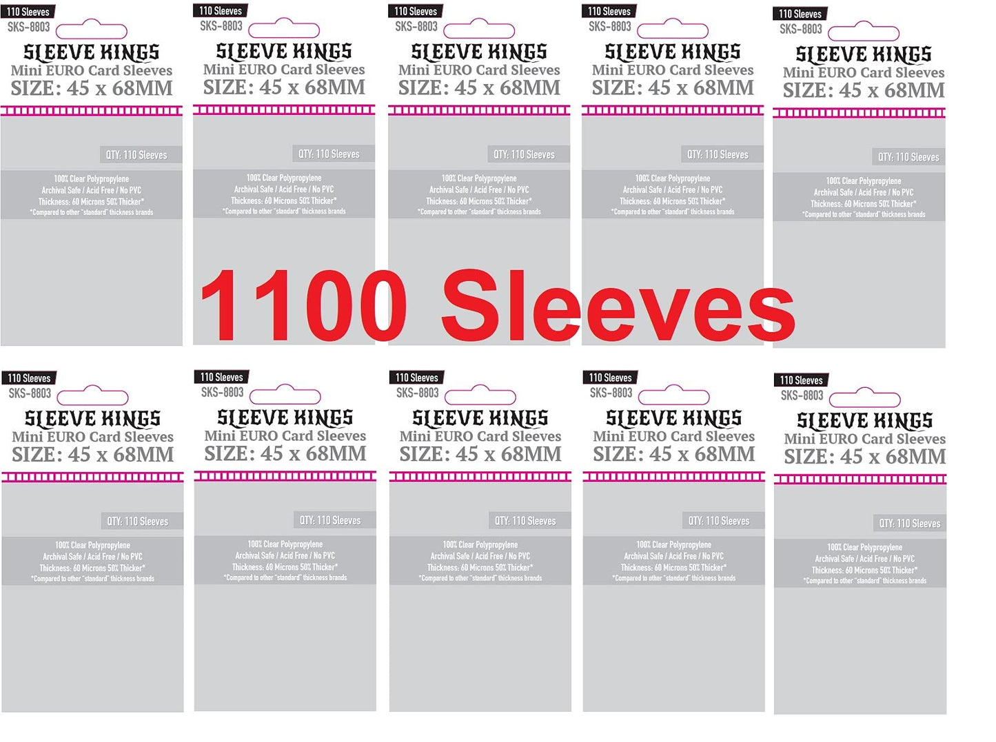 Sleeve Kings Mini Euro Card Sleeves 45 X 68 mm (10x110 Pack, 1100 Sleeves)