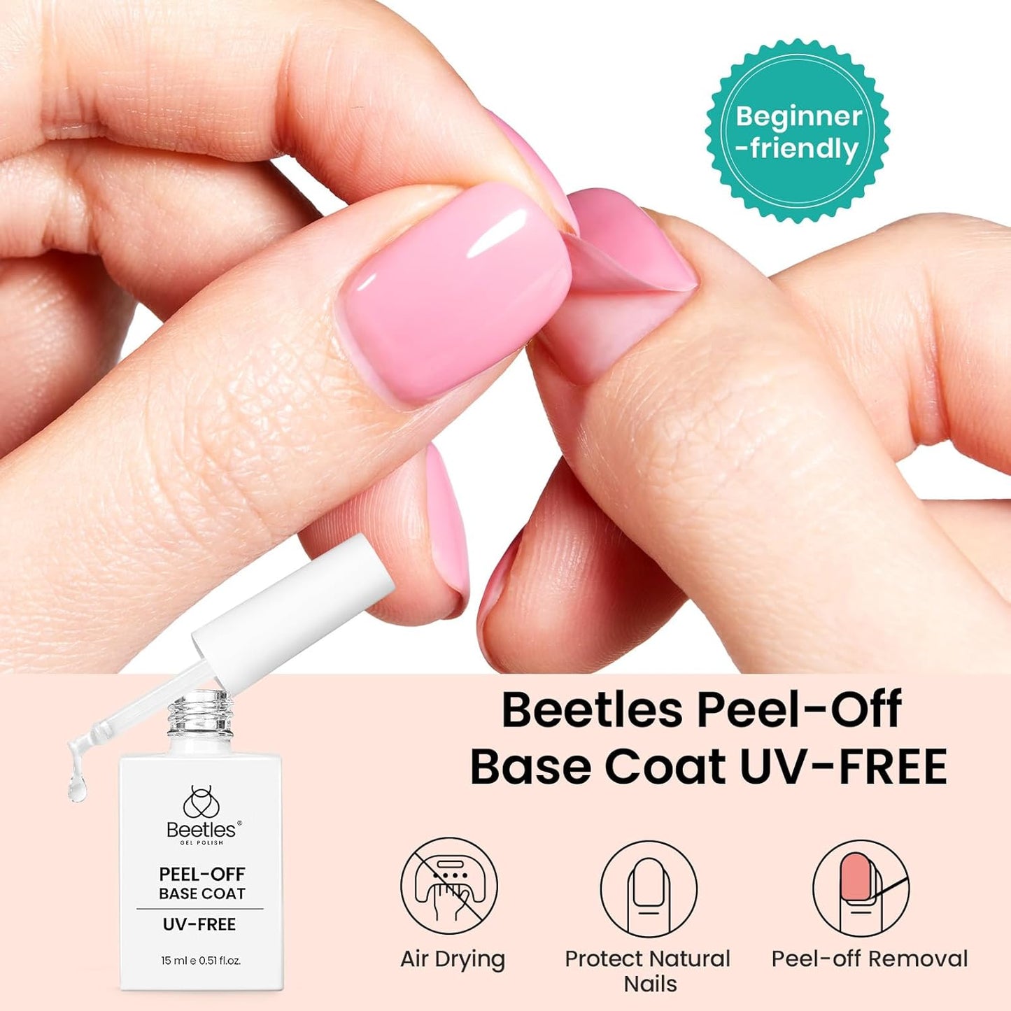 Beetles Extra Glossy Gel Top Coat - 15ml Clear Glossy No Wipe Top Coat Gel Nail Polish High Shine Long Lasting Nail Surface Protection Manicure for Women