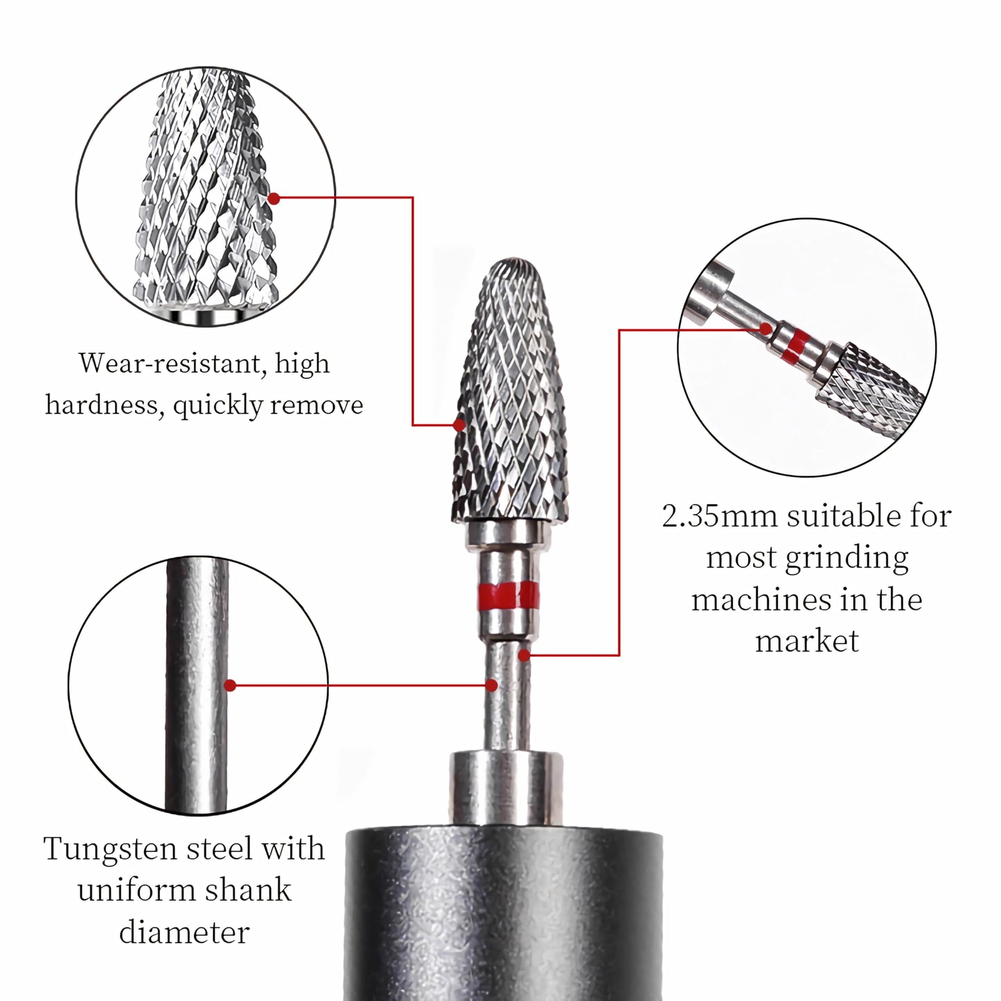 FORTMATE 10Pcs Nail Drill Bits Set, 3/32'' Diamond Drill Bits for Electric Nail Drill, Cuticle Removal, Acrylic & Gel Nails – Professional E-file Bit Kit for Manicure Pedicure Home Salon