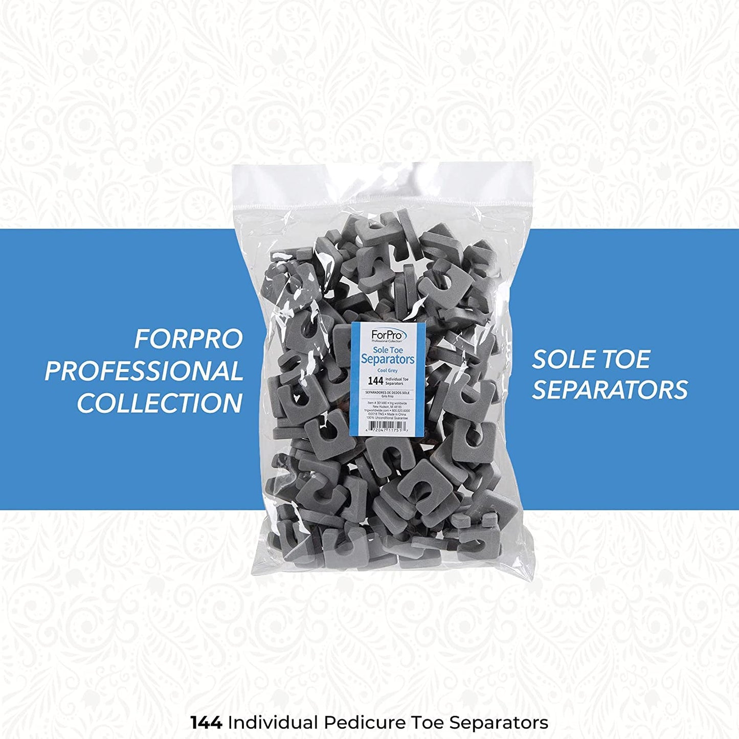 ForPro Sole Toe Separators - Black Luxurious Foam Separators - Individual Toe Separators for Pedicures – 144-Count