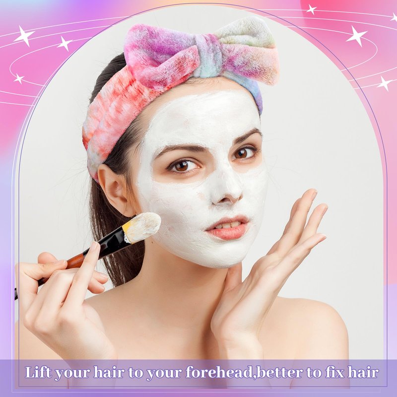 Riceshoot 24 Pieces Spa Headband Skincare Microfiber Tie Dye Headband Elastic Bow Tie Makeup for Washing Face Hair Wrap Accessories for Women Shower Gift