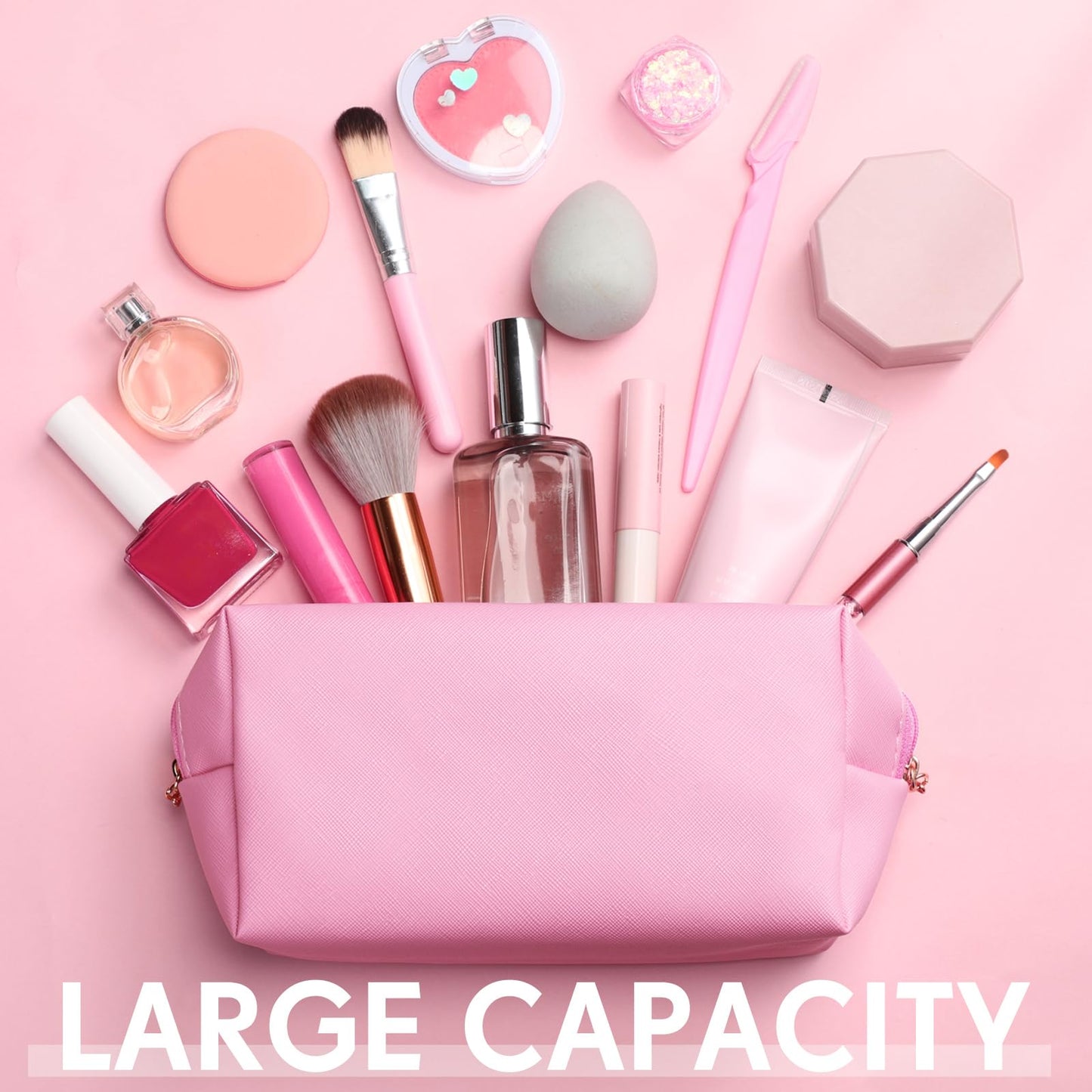 Kigeli Aesthetic Makeup Bags PU Leather Cosmetic Pouches Waterproof Plain Toiletry Bags Makeup Pouches Bulk for Women Party Gift Travel Storage Organizer (Pink Purple,7.1 x 2.8 x 4.3 in)