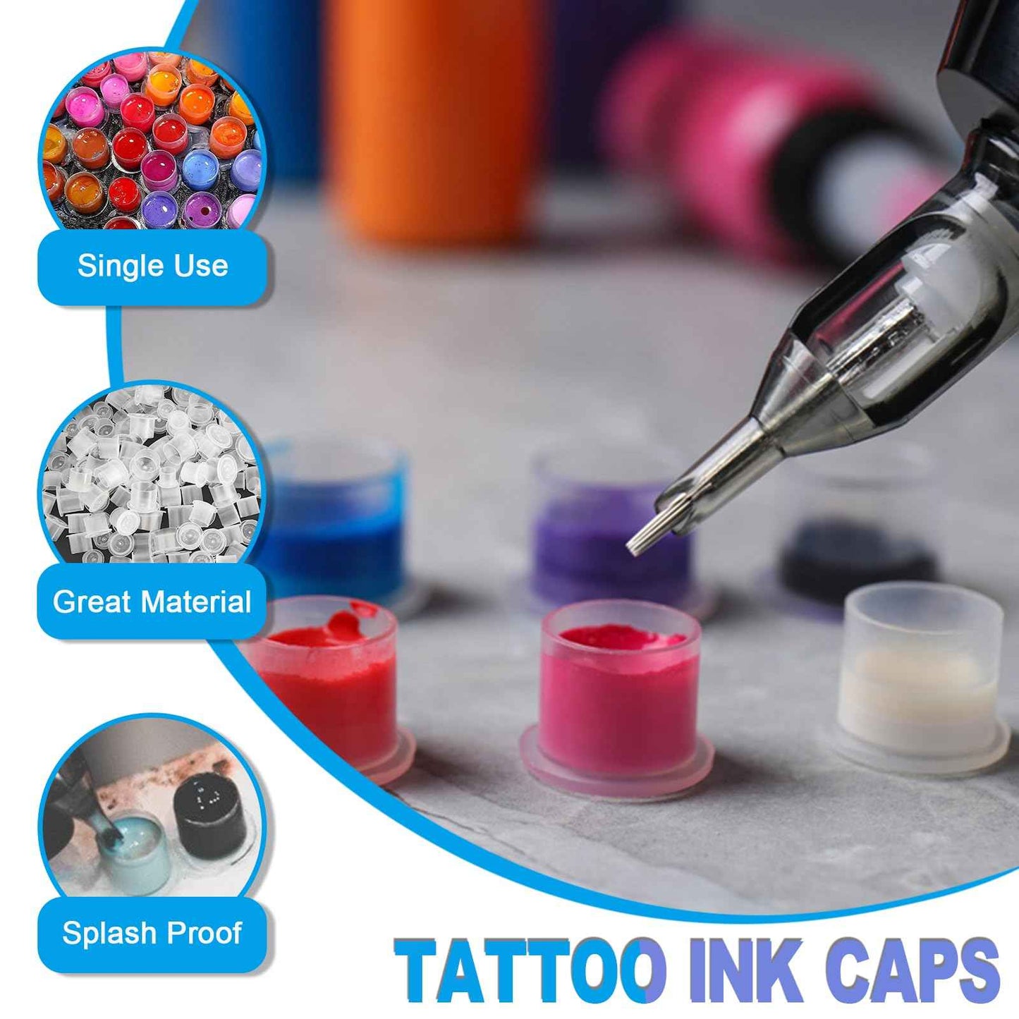 Tattoo Ink Caps - Emalla 1000Pcs Medium Tattoo Ink Cups Disposable Ink Caps with Base #14MM Plastic Tattoo Caps Pigment Container Ink Cups for Tattoo Ink Tattoo Supplies