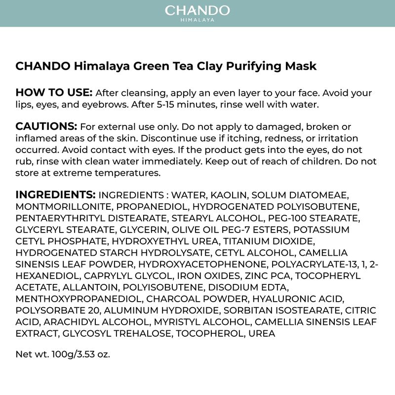 CHANDO HIMALAYA Purifying Green Tea Mask(2Pack), Natural Facial Clay Mask Deep Pore Cleansing with Green Tea Extract and Portulaca Extract, for Clogged Pores, Detoxifies & Balance Oil, 7 fl.oz