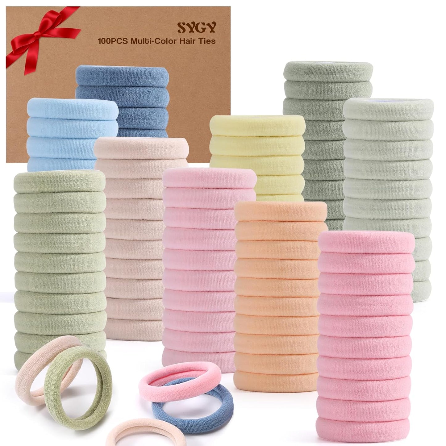 100PCS Black Hair Ties for Women, No Crease No Damage, Seamless Cotton Bands for Thick Thin Hair, Soft Ponytail Holders, Accessories for Girls