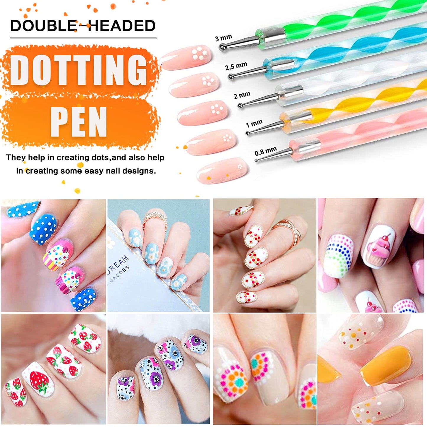 Nail Art Design Tools - 3D Decorations Kit with Brushes, Dotting Tools, Holographic Stickers, Nail Foil Tape, Rhinestones and Pick-Up Tweezers