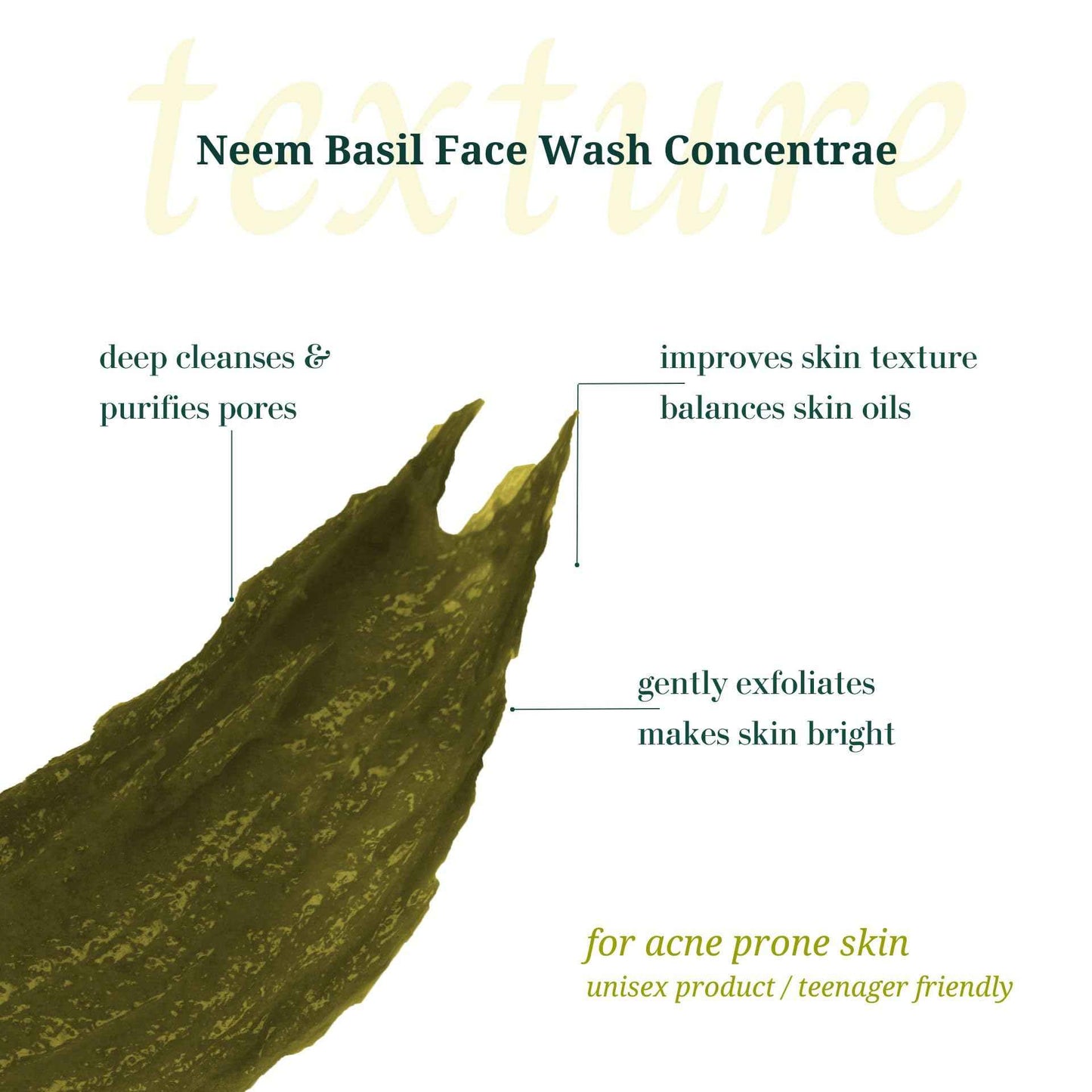 Rustic Art Neem Basil Face Wash Concentrate | Daily Essentials | Acne Prone & Oily Skin | Sulphate & Paraben Free | Vegan & Cruelty Free | For Women & Men | 4.4 Oz