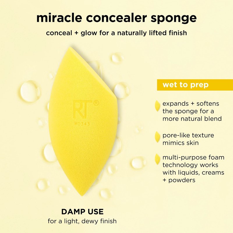 Real Techniques Miracle Complexion Sponge + Concealer Sponge Duo, Makeup Blending Sponges For Foundation & Concealer, Offers Light To Medium Coverage, Natural, Dewy Makeup, Latex-Free Foam 2 Count