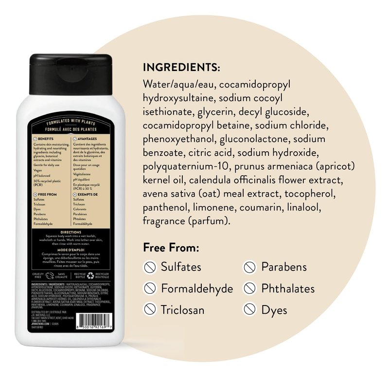 J.R. Watkins Body Wash Men's Sandalwood Vanilla, 18 fl oz, 2 Pack