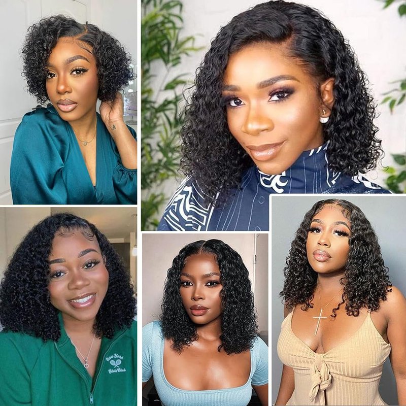 Curly Bob Wig - 12 Inch Human Hair Water Wave | Glueless 4x4 Lace Closure, Pre Plucked, Short Bob for Beginners