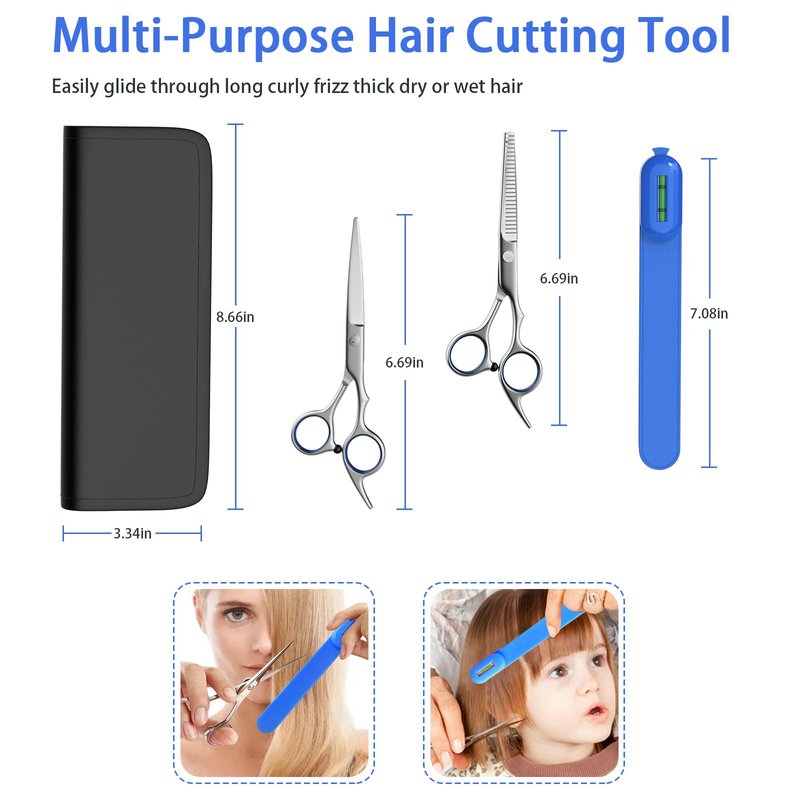 Professional Hair Cutting Kit for Women & Kids - Hair Scissors, Split Ends Trimmer & Bangs Clips - DIY Home Haircut Tools for Precision Cutting, Styling & Trimming