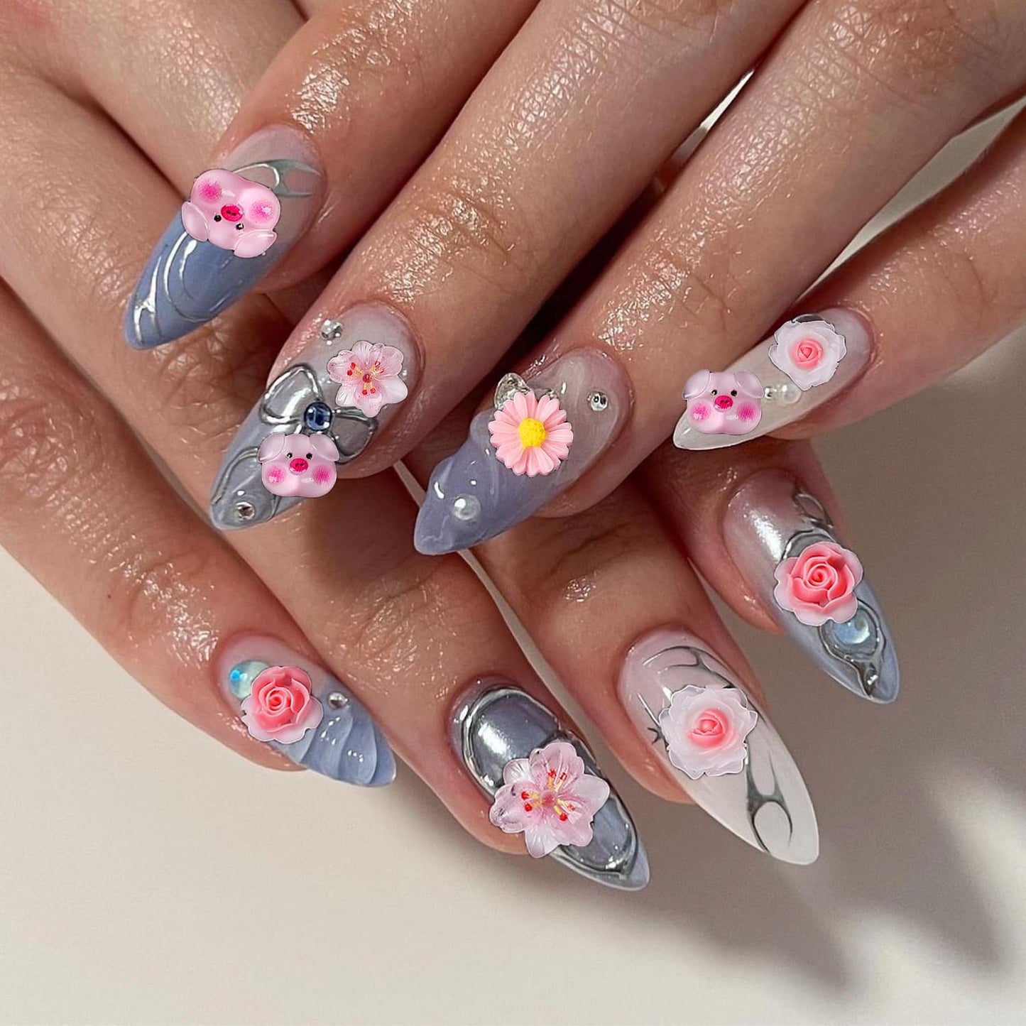 COOSLIM 150pcs Cute & Sweet 3D Animal Nail Charms for Acrylic Nails, Flower Bear Butterfly Animal Shape Charms for Nail, Perfect for Nail Art Decorations & DIY Accessories Crafts(Pink