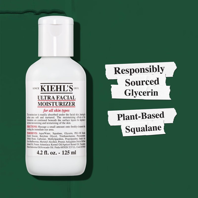 Kiehl's Ultra Facial Moisturizer, for Easy Daily Hydration, Infused with Squalane and Glycerin, Replenishes Moisture Barrier and Softens Skin, Suitable for All Skin Types, Fragrance-Free - 4.2 fl oz