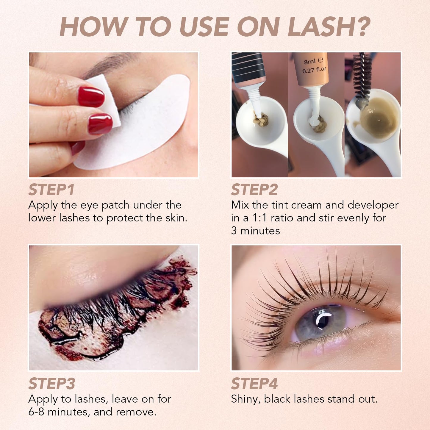 Libeauty Eyelash & Eyebrow Color Kit - Professional Black Lash Color with Detailed Step-by-Step Instructions - DIY Salon Results at Home, Includes Full Tools, 8ml