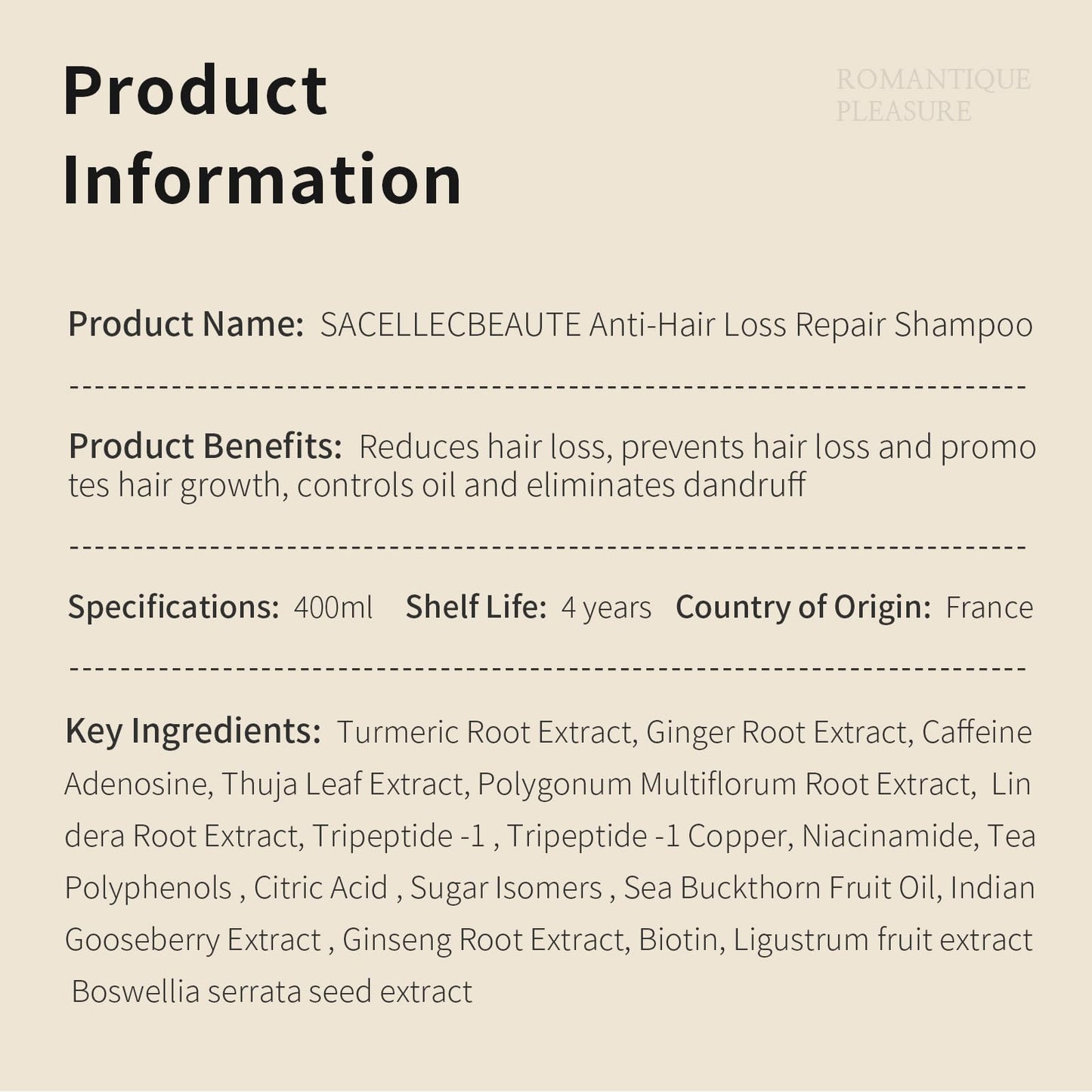 SACELLEC BEAUTE Hair Growth Shampoo 14 oz - For Thinning Hair & Volumizing - Plant-Based with Turmeric, Caffeine & Fo-Ti - Controls Oil, Soothes Scalp - Men & Women