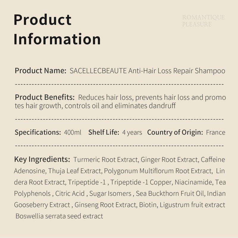 SACELLEC BEAUTE Hair Growth Shampoo 14 oz - For Thinning Hair & Volumizing - Plant-Based with Turmeric, Caffeine & Fo-Ti - Controls Oil, Soothes Scalp - Men & Women