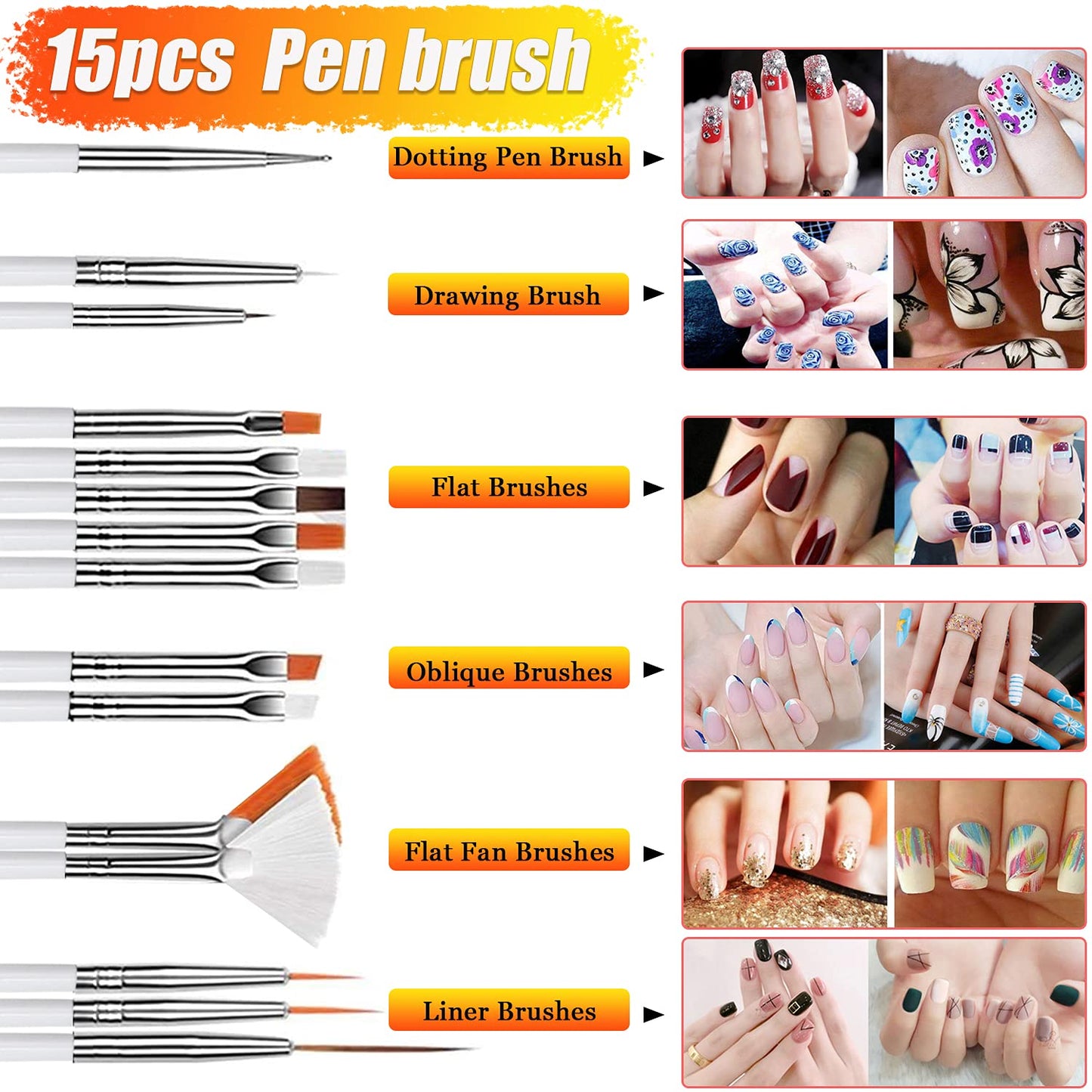 Nail Art Design Tools - 3D Decorations Kit with Brushes, Dotting Tools, Holographic Stickers, Nail Foil Tape, Rhinestones and Pick-Up Tweezers