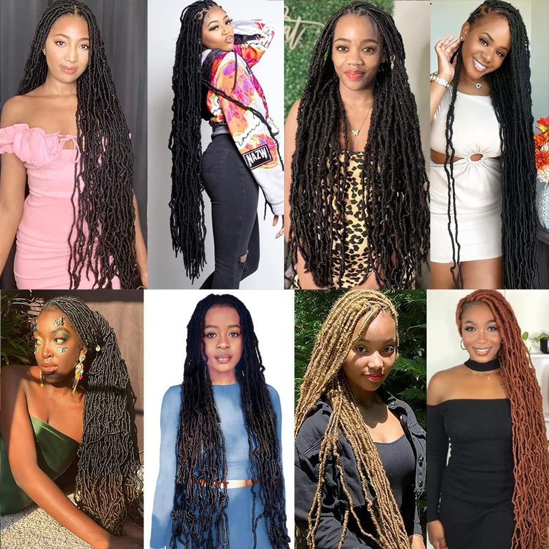 Nescorner 36Inch Soft Locs 6packs Super Long Goddess Locs Crochet Hair Natural Pre Looped Natural Faux Locs Crochet Braid Curly Wave Braiding Hair(36inch #1b 6packs)