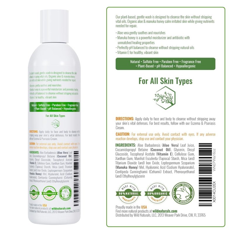 Wild Naturals Moisturizing Eczema Body Wash – Gentle Psoriasis Body Wash for Itchy, Dry Skin Relief – Eczema Soap for Redness and Flareups – Hydrating Cleanser for Women and Men